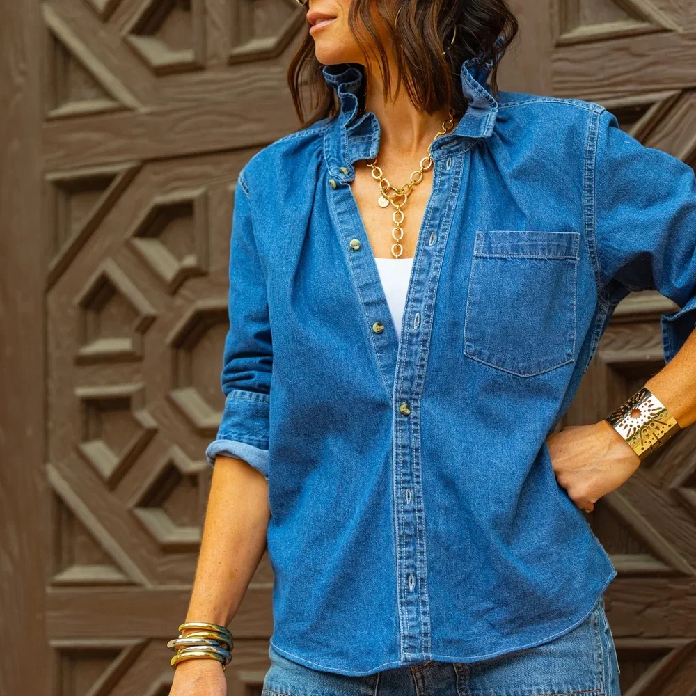 Classic Blue Button Down Denim Shirt - Picture 3 of 8